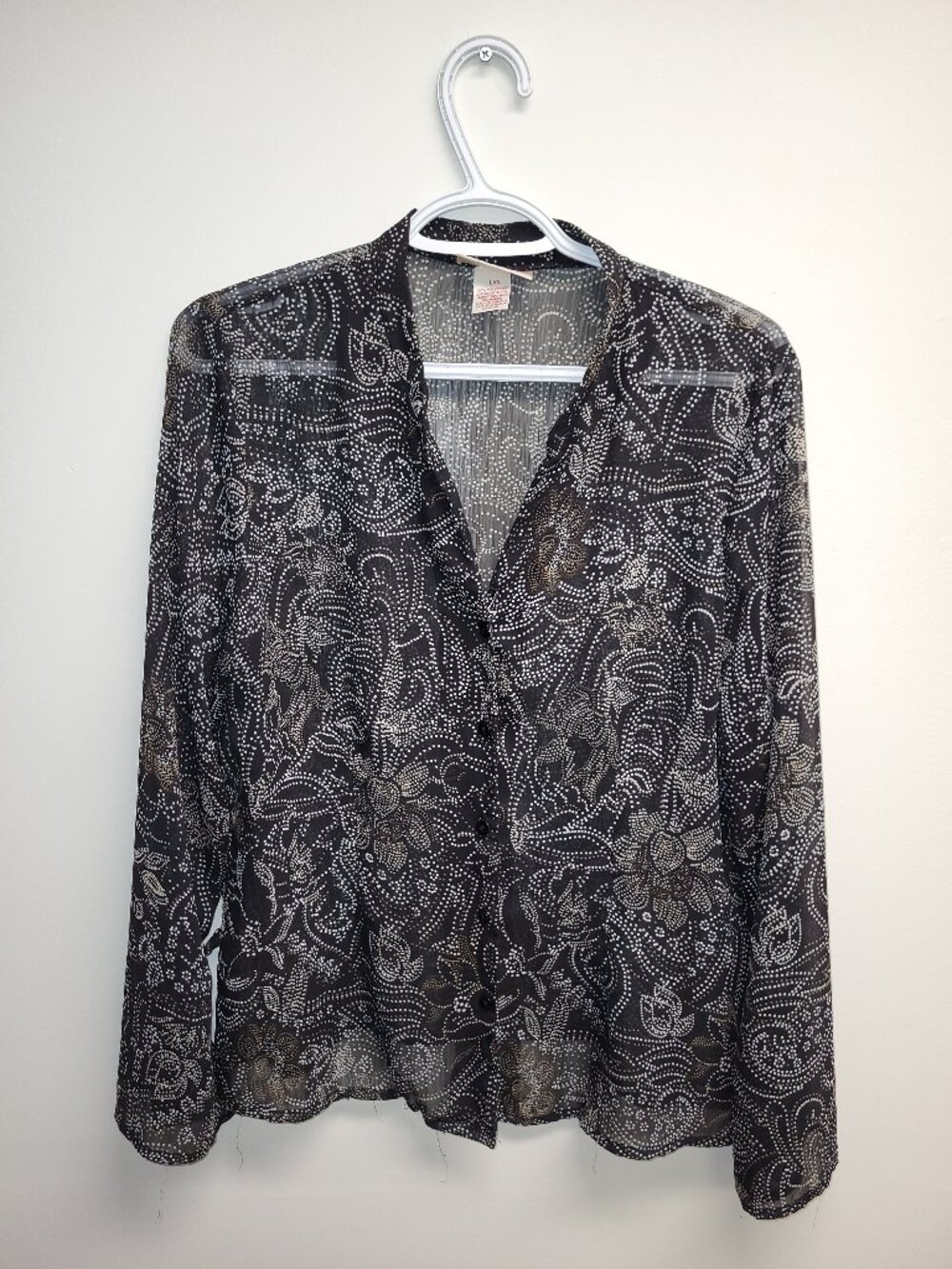 Carroll Reed Sheer Black Floral Paisley Blouse Size Large Made in Canada